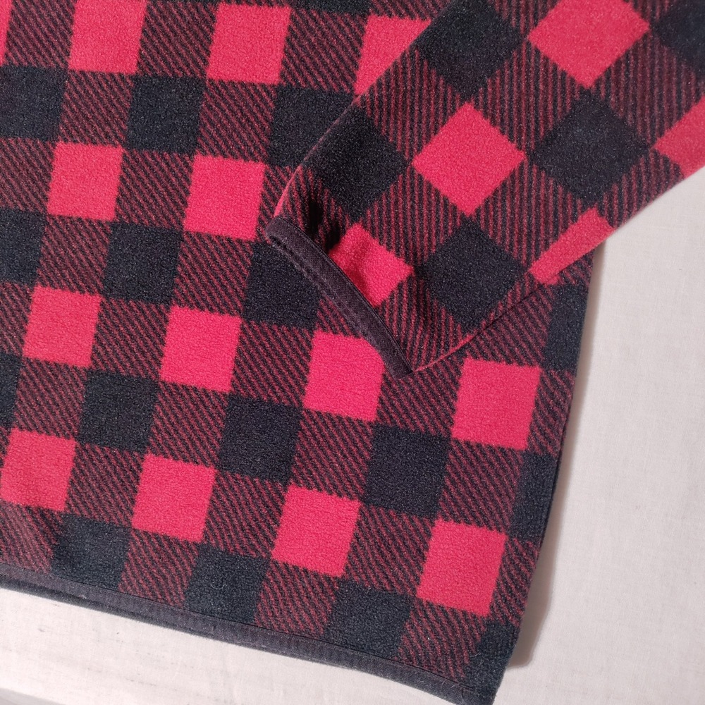 Duluth Trading Co Women XL Buffalo Plaid Fleece Pullover Red Black Snap Mock - Picture 5 of 8